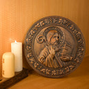 Ícone de São Bento Esculpida em Madeira Natural