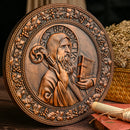 Ícone de São Bento Esculpida em Madeira Natural