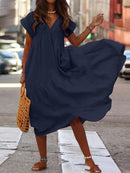 Vestido Esther  Manga Curta Decote V e Barra Assimétrica