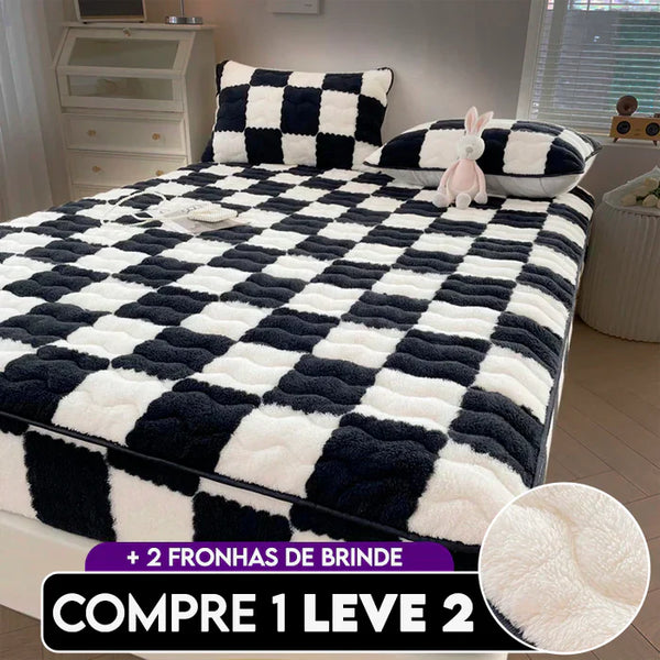 Capa de Colchão Peluciada Impermeável (Compre 1 Leve 2 + 2 Fronhas de Brinde)