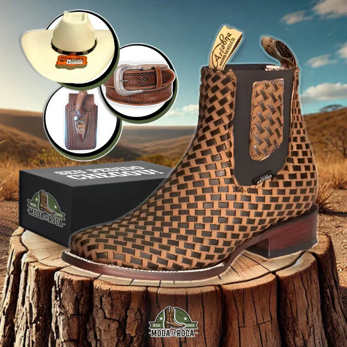 Kit Bota Snake em Couro Robusto e Resistente + BRINDES: Chapéu, Cinto e Faca