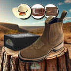 Kit Botina Brave Texana de Couro Robusto e Sofisticado + Brindes: Chapéu, Cinto e Carteira