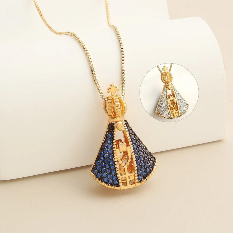 (COMPRE 1 LEVE 2) Colar Nossa Senhora Aparecida - Dupla Face com Manto de Zircônia
