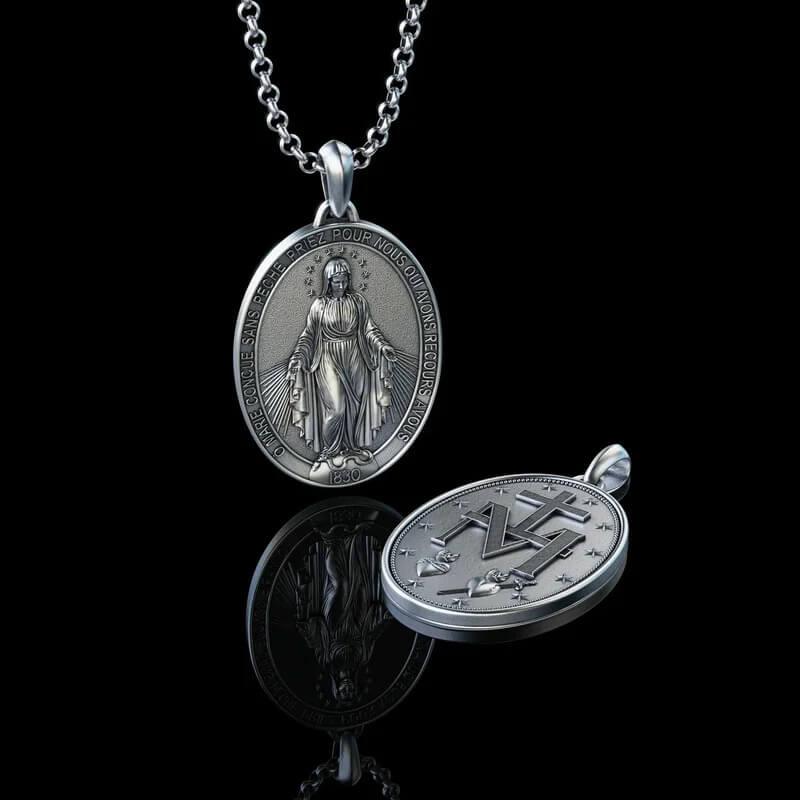 Colar Medalha Milagrosa Virgem Maria em Prata Esterlina