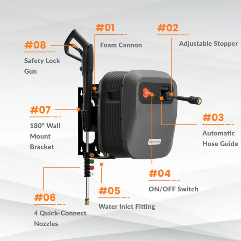 Lavadora Giraffe MaxClean 1800W com Mangueira Retrátil Pressão Máxima 2500 PSI + 4 Bicos