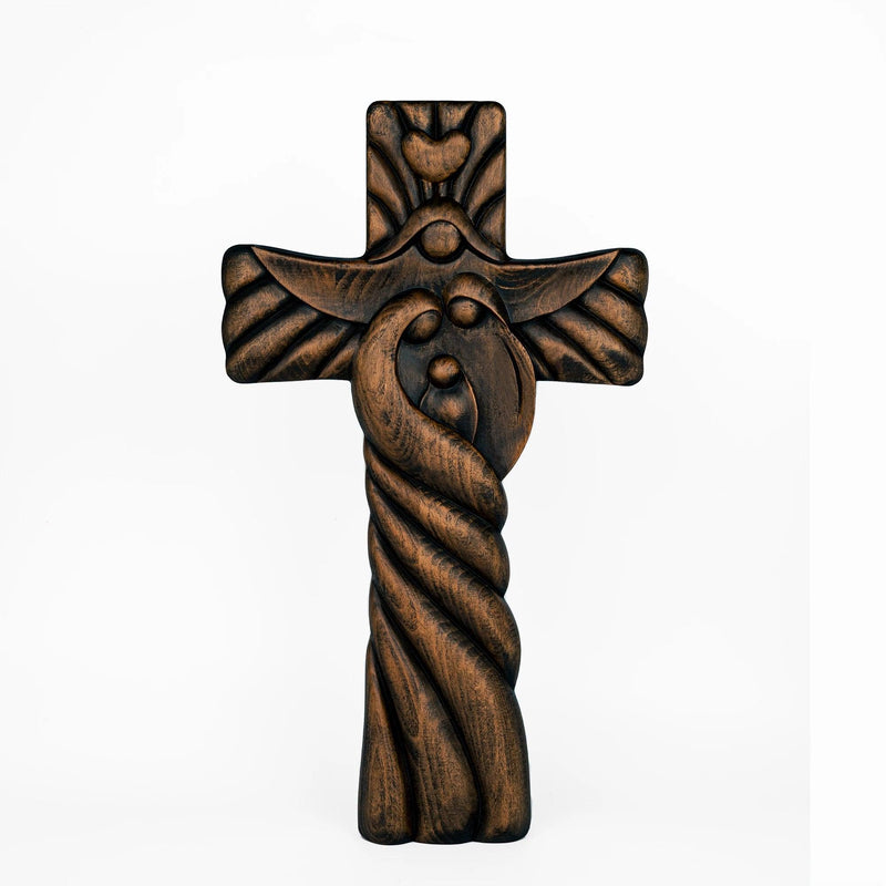 Cruz de Madeira Esculpida da Sagrada Família