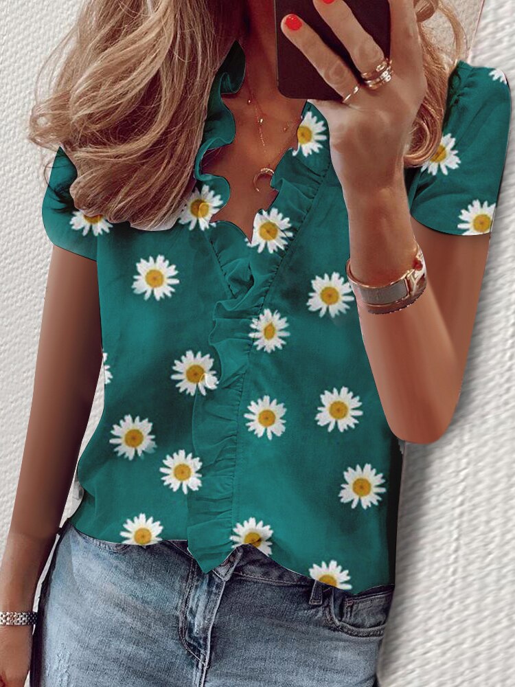 Blusa Amábile Com Estampa e Babado