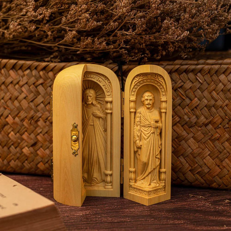 Mini Altar de Oração Católico - Esculpido à Mão