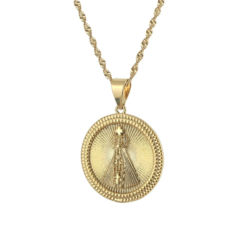 Colar Virgem Maria - Nossa Senhora Aparecida - Folheado a ouro