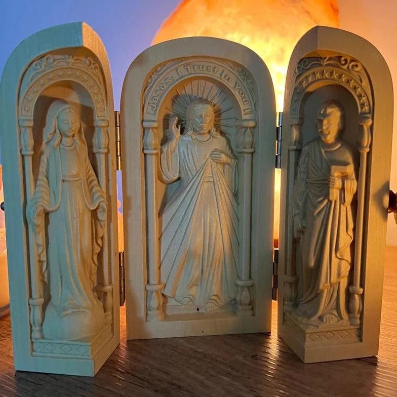 Mini Altar de Oração Católico - Esculpido à Mão