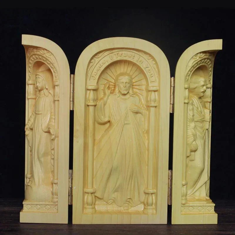 Mini Altar de Oração Católico - Esculpido à Mão