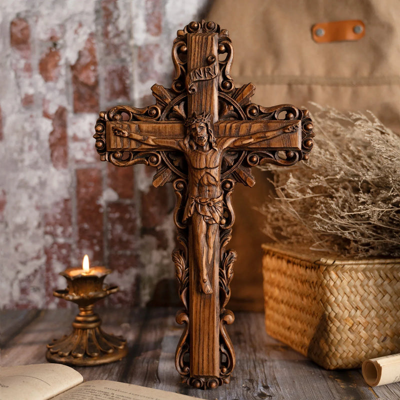 Crucifixo de Madeira Jesus Cristo - Cruz de Madeira Parede