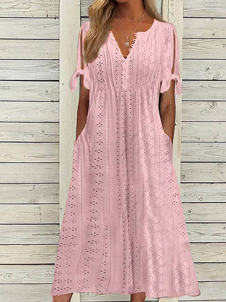 Vestido Zoe  Midi em Lese com Botões no Decote