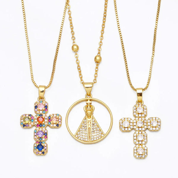 Colar Nossa Senhora Aparecida - Folheado a Ouro com Zircônias