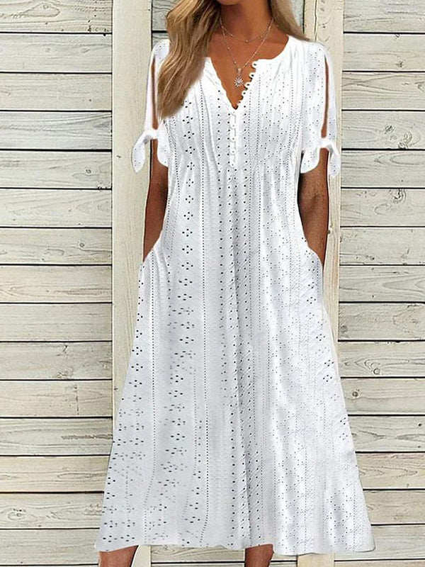 Vestido Zoe  Midi em Lese com Botões no Decote