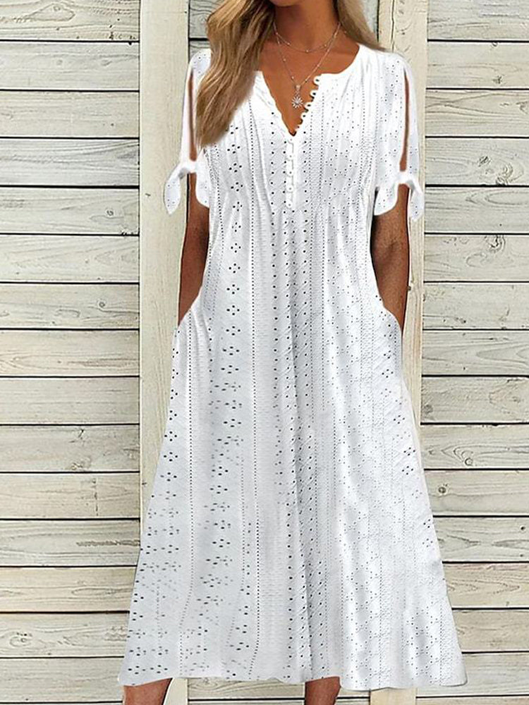 Vestido Zoe  Midi em Lese com Botões no Decote