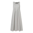 Vestido Eloá Midi sem Mangas Pregas no Decote e Bolsos Frontais