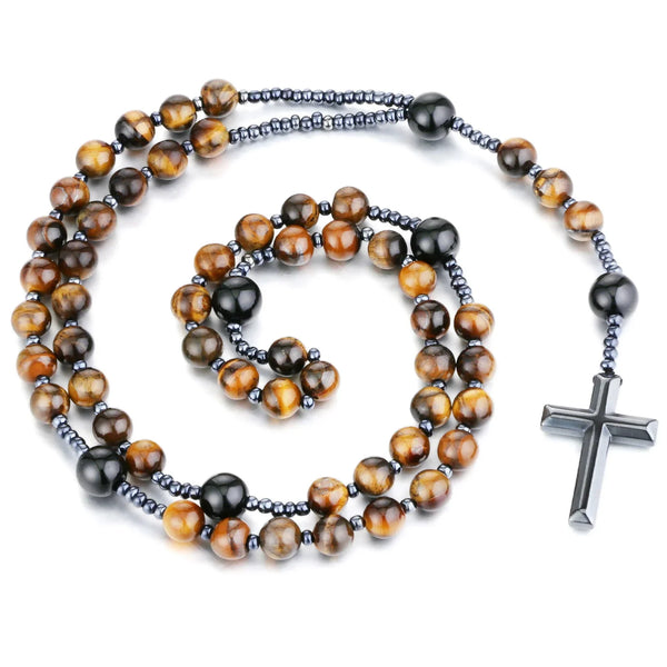 Colar de Cruz de Hematite Natural
