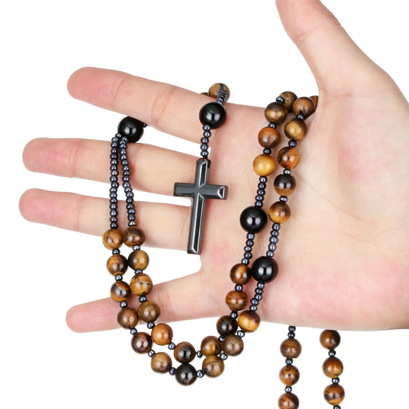 Colar de Cruz de Hematite Natural