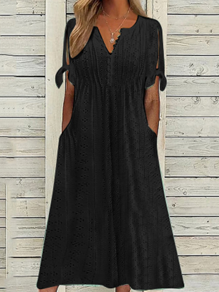 Vestido Zoe  Midi em Lese com Botões no Decote