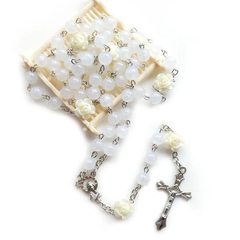 Terço Virgem Maria Branco Luminoso