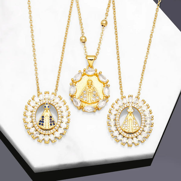 Colar Nossa Senhora Aparecida - Folheado a Ouro com Zircônias
