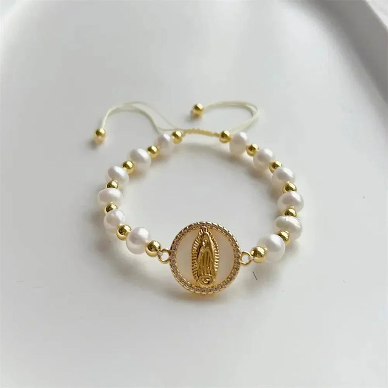 Pulseira Natural de Pérolas de Água Doce da Virgem Maria