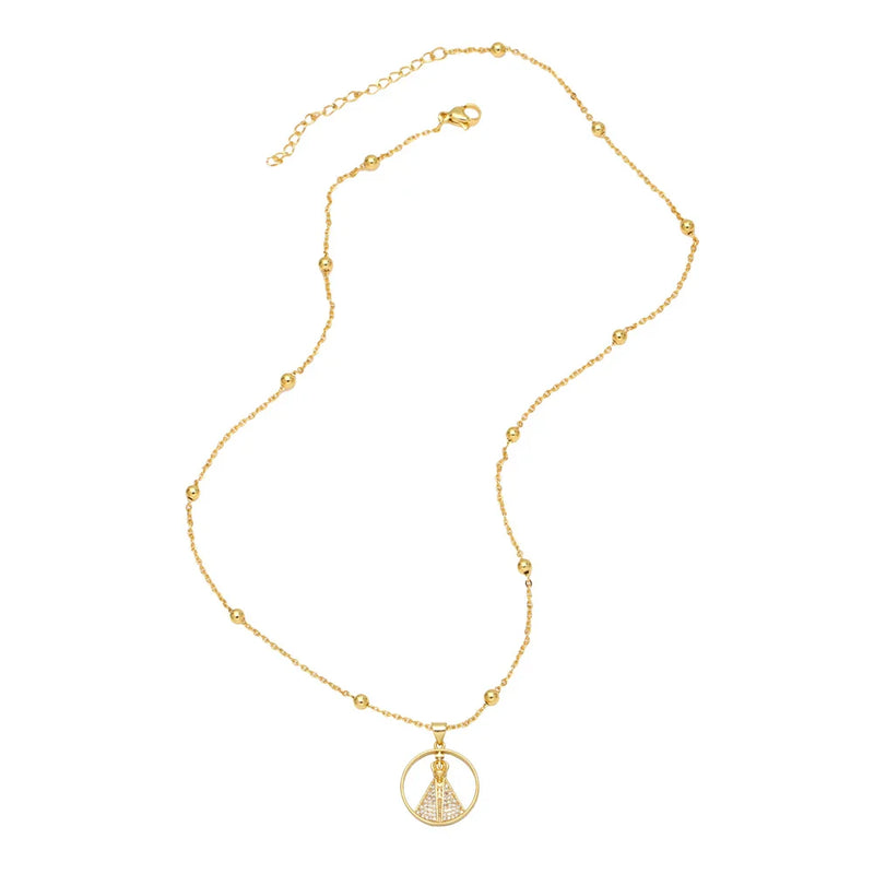 Colar Nossa Senhora Aparecida - Folheado a Ouro com Zircônias