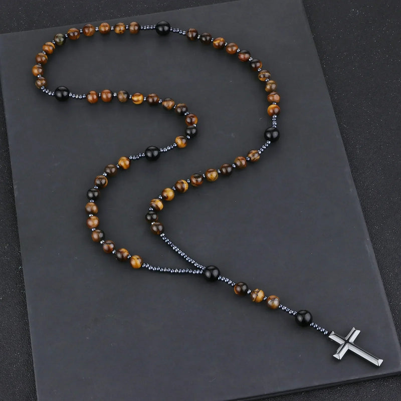 Colar de Cruz de Hematite Natural