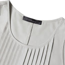 Vestido Eloá Midi sem Mangas Pregas no Decote e Bolsos Frontais