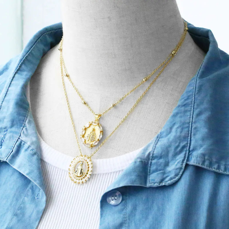 Colar Nossa Senhora Aparecida - Folheado a Ouro com Zircônias