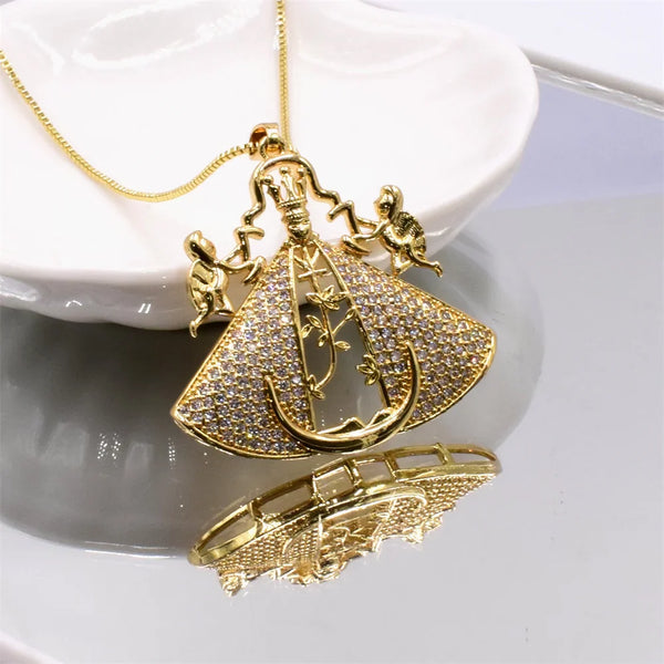 COLAR APARECIDA EM OURO E ZIRCÔNIAS