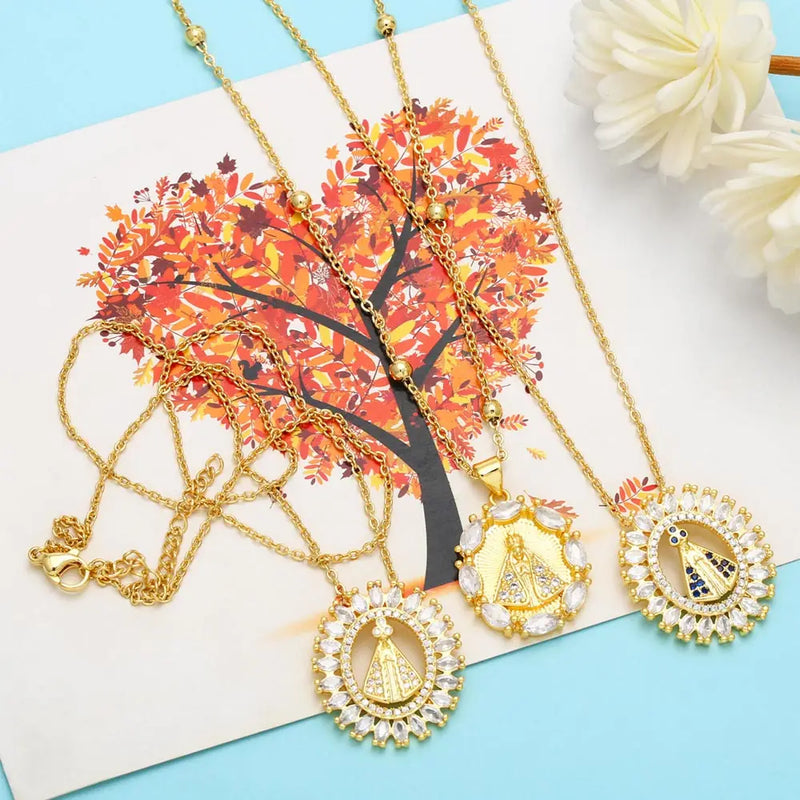 Colar Nossa Senhora Aparecida - Folheado a Ouro com Zircônias