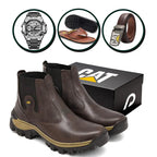 Bota Masculina Adventure em Couro Legítimo | +3 Brindes: Chinelo, Relógio e Cinto